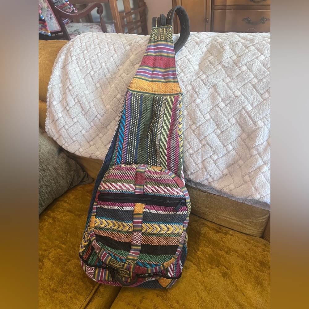 Multicolor Striped Beach Bag! & zips inside itself to become small and round!